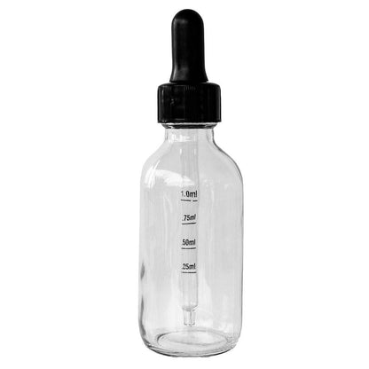 2 oz. Clear Boston Round with Large Bulb Graduated Black Glass Dropper (20/400) (V20) (V12)