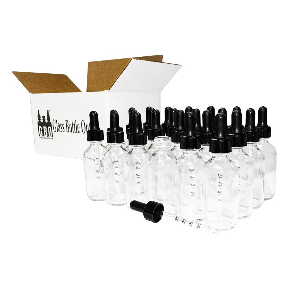 2 oz. Clear Boston Round with Large Bulb Graduated Black Glass Dropper (20/400) (V20) (V12)