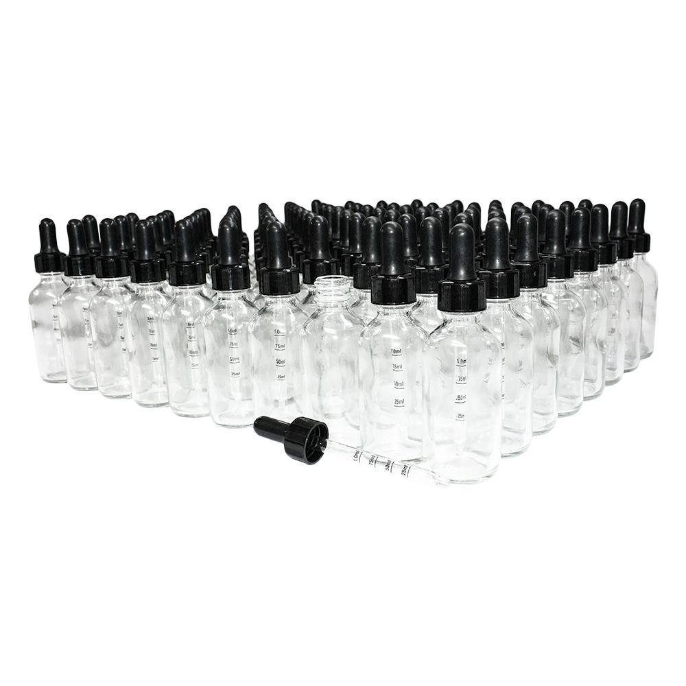 2 oz. Clear Boston Round with Large Bulb Graduated Black Glass Dropper (20/400) (V20) (V12)