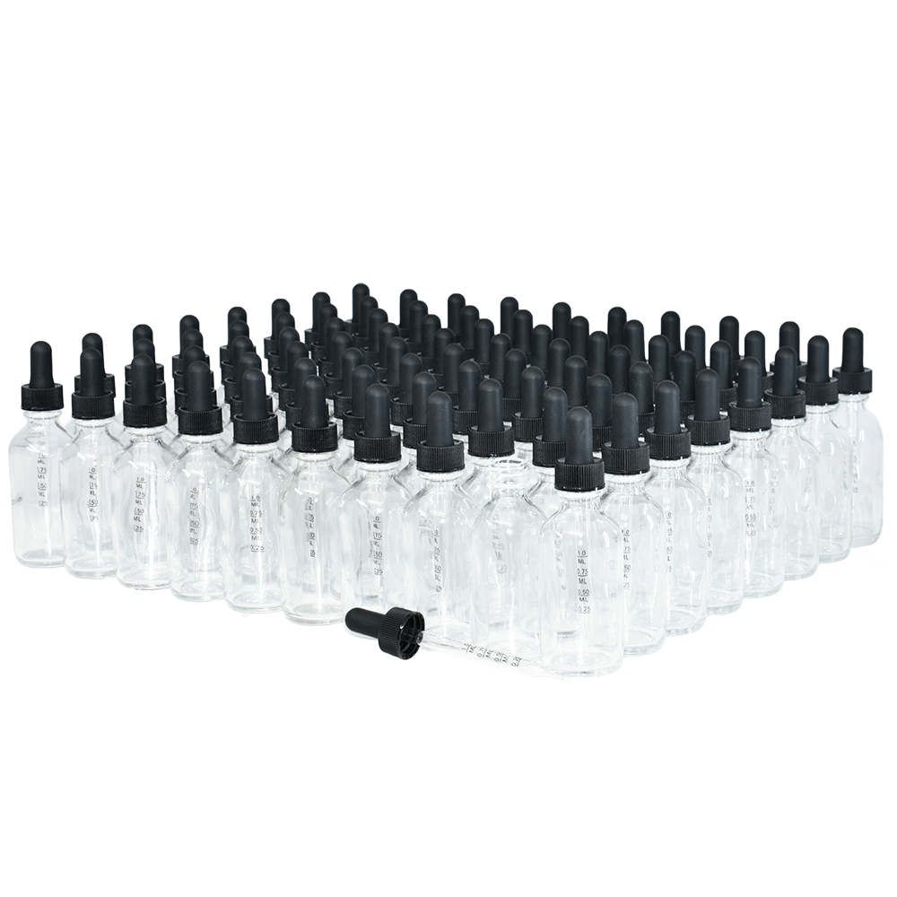 2 oz. Clear Boston Round with Large Bulb Graduated Black Glass Dropper (20/400) (V23) (V15)