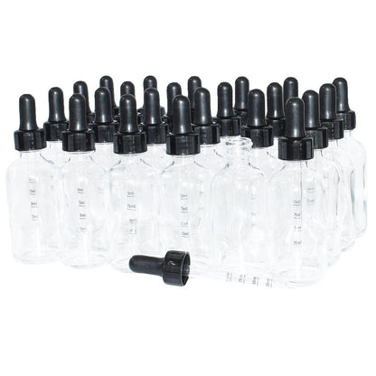 2 oz. Clear Boston Round with Large Bulb Graduated Black Glass Dropper (20/400) (V5) (V12)
