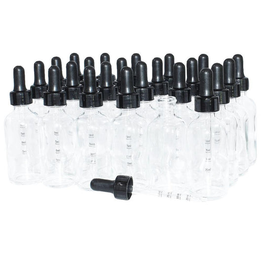 2 oz. Clear Boston Round with Large Bulb Graduated Black Glass Dropper (20/400) (V5) (V12)