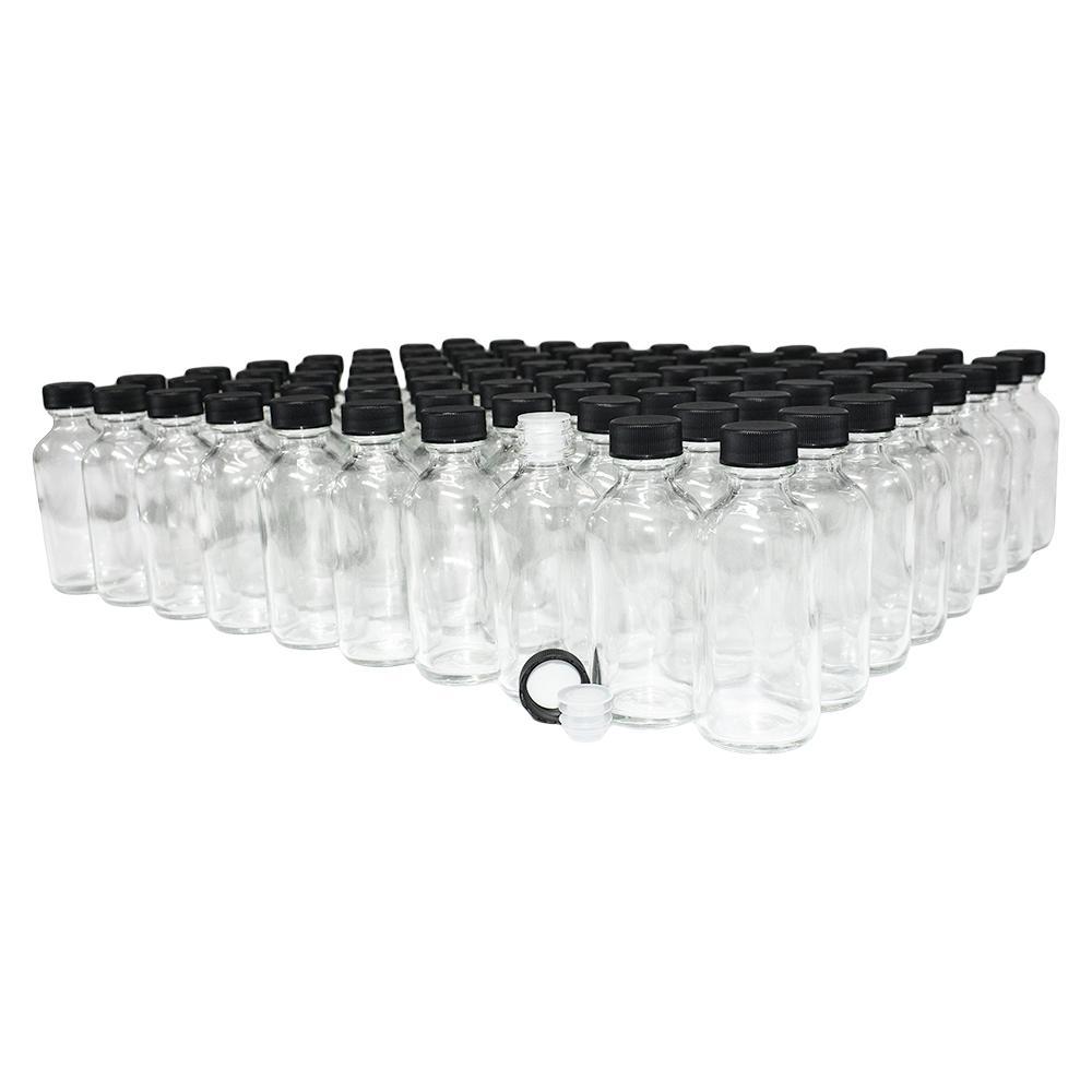 2 oz. Clear Boston Round with Reducer and Black Cap (20/400) (V20) (V6)