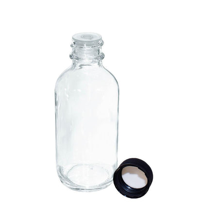 2 oz. Clear Boston Round with Reducer and Black Cap (20/400) (V20) (V6)