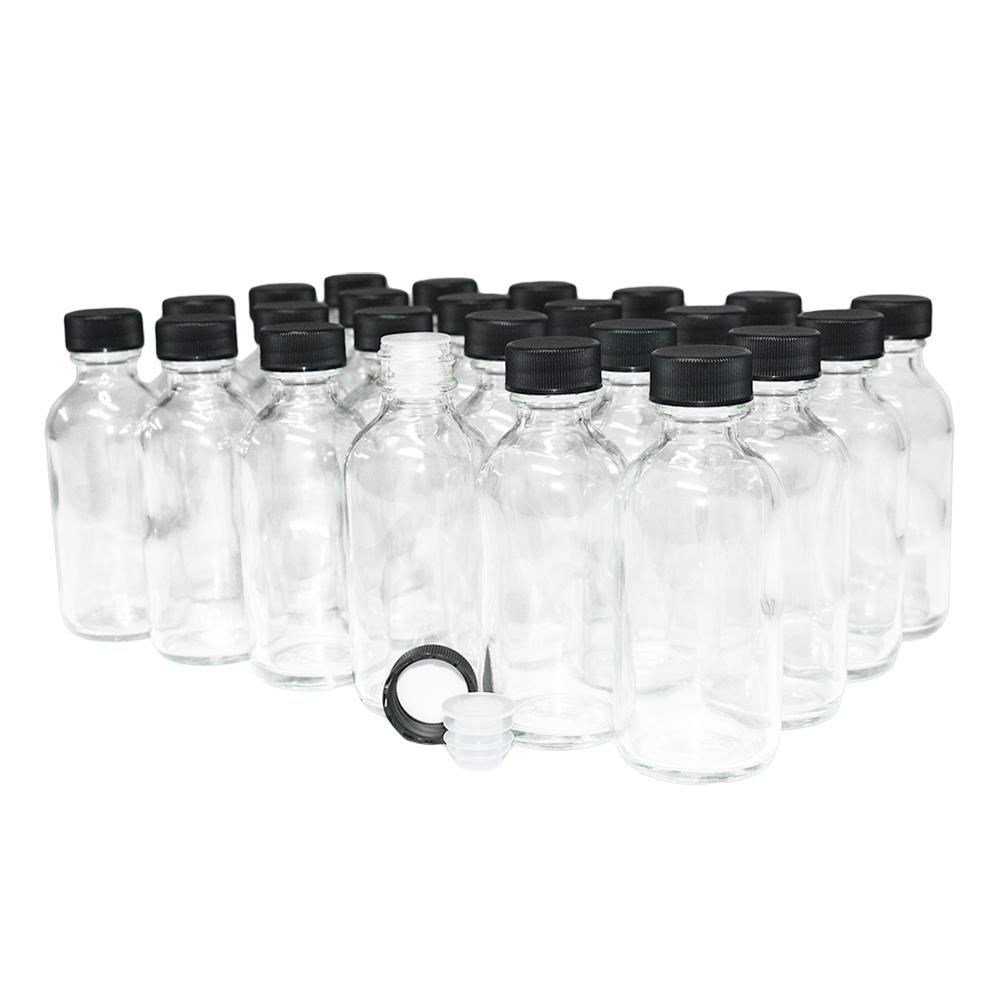 2 oz. Clear Boston Round with Reducer and Black Cap (20/400) (V20) (V6)