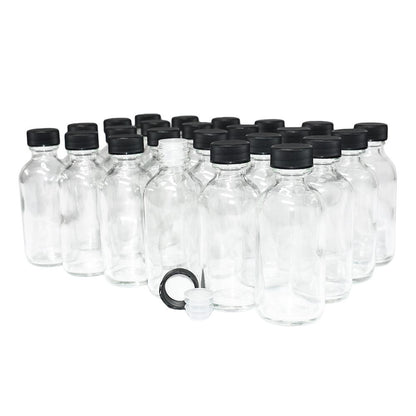 2 oz. Clear Boston Round with Reducer and Black Cap (20/400) (V20) (V6)