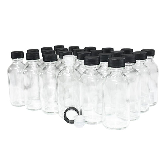 2 oz. Clear Boston Round with Reducer and Black Cap (20/400) (V20) (V6)