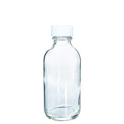 2 oz. Clear Boston Round with Reducer and White Cap (20/400) (V4) (V1)