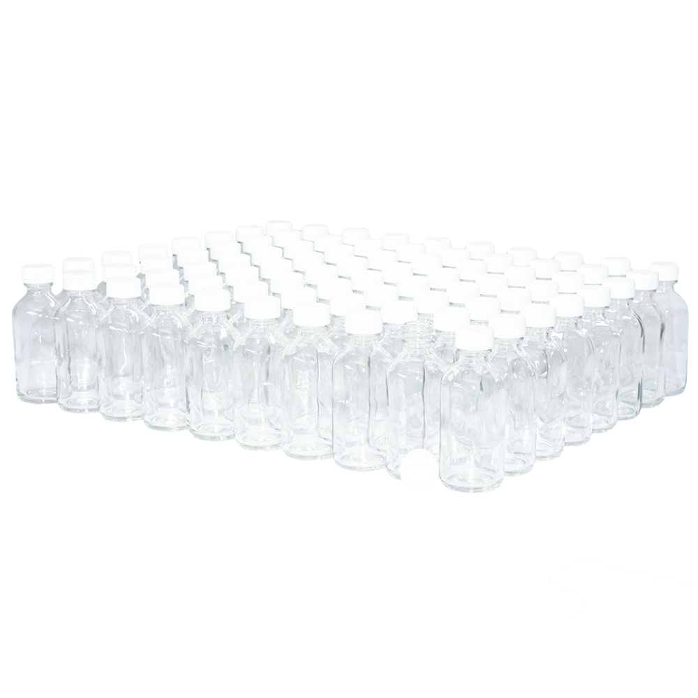 2 oz. Clear Boston Round with White Cap (20/400) (V23) (V1)