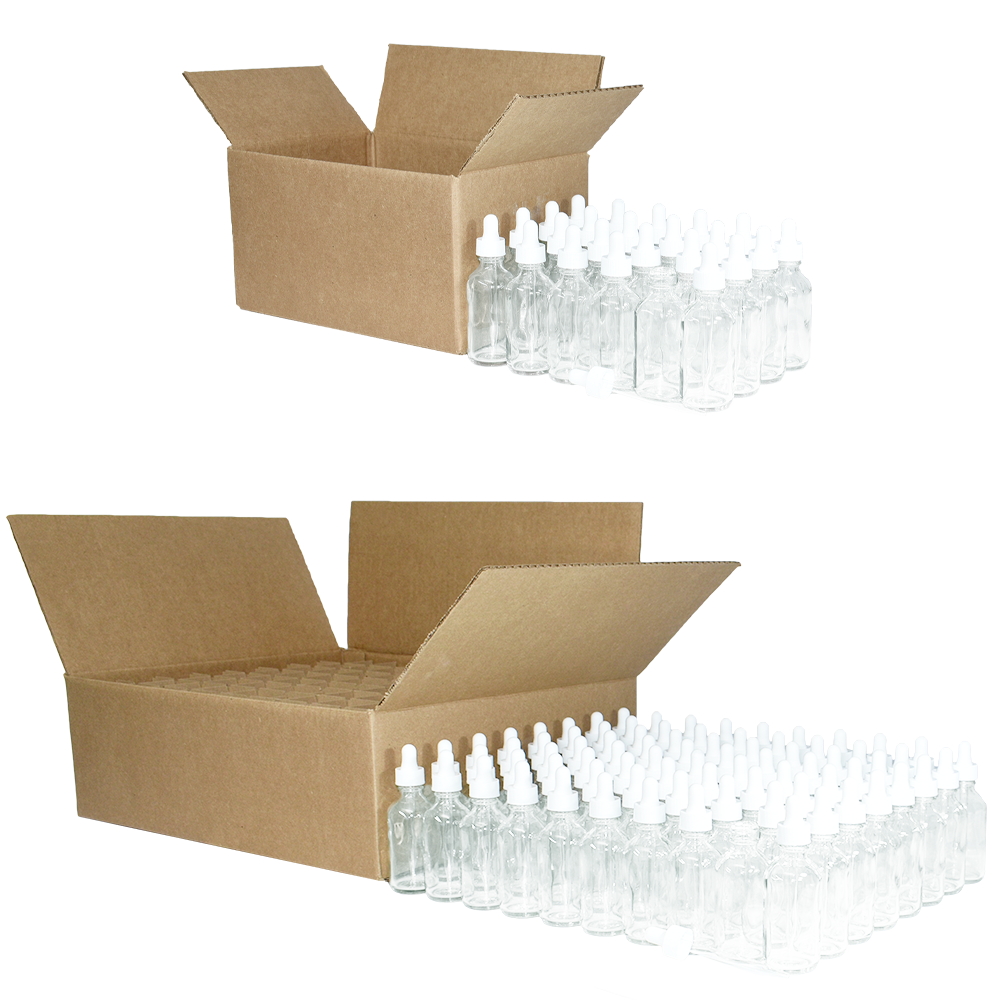 2 oz. Clear Boston Round with White Glass Dropper (20/400) (V23) (V8)