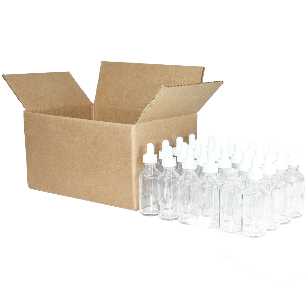 2 oz. Clear Boston Round with White Glass Dropper (20/400) (V23) (V8)