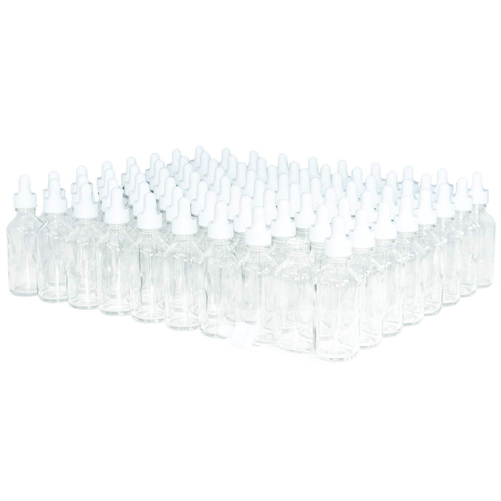 2 oz. Clear Boston Round with White Glass Dropper (20/400) (V23) (V8)