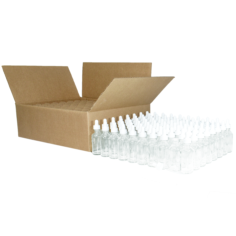 2 oz. Clear Boston Round with White Glass Dropper (20/400) (V23) (V8)