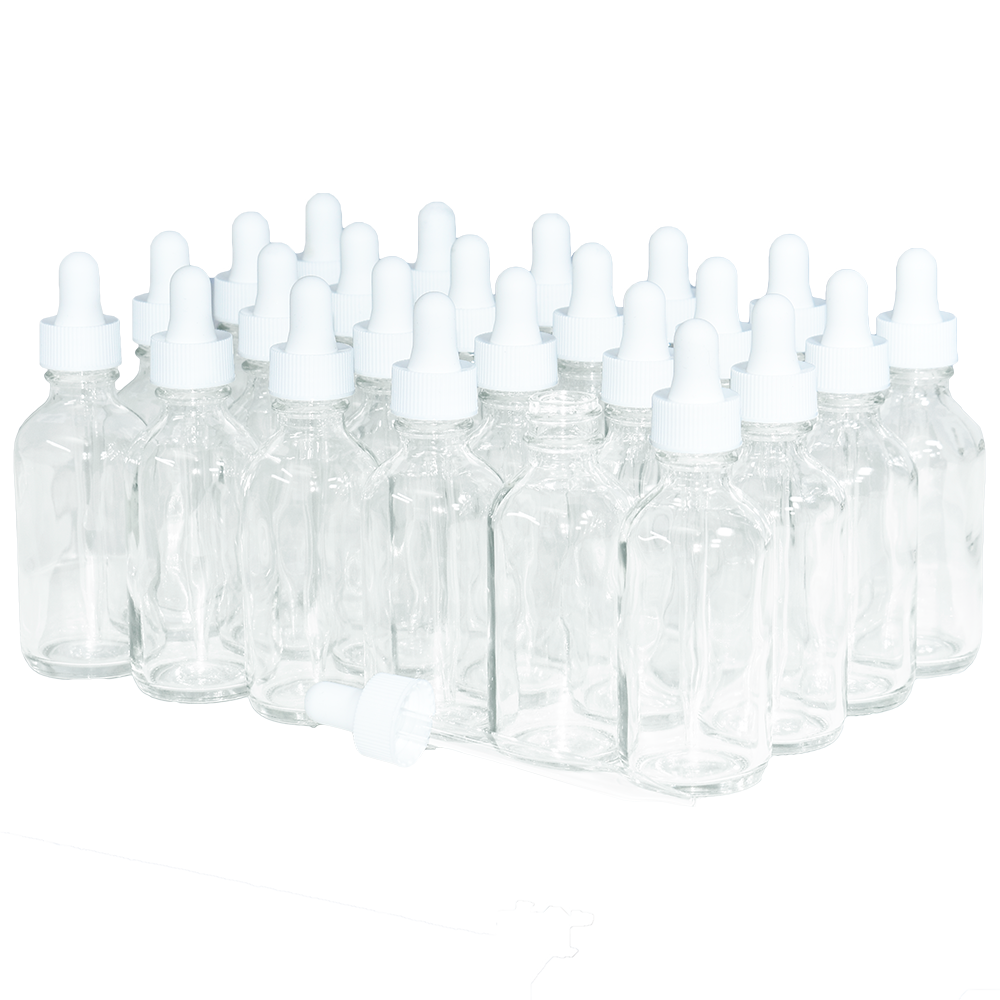 2 oz. Clear Boston Round with White Glass Dropper (20/400) (V23) (V8)