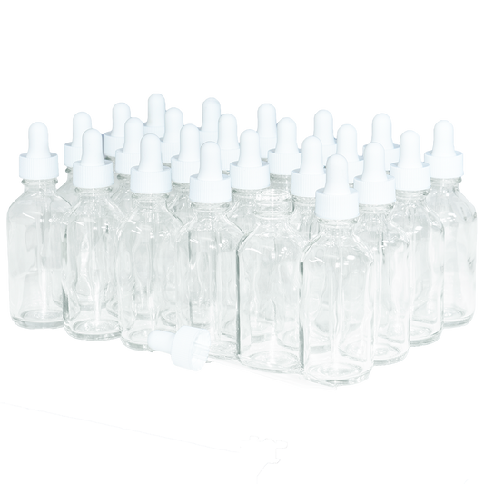 2 oz. Clear Boston Round with White Glass Dropper (20/400) (V23) (V8)