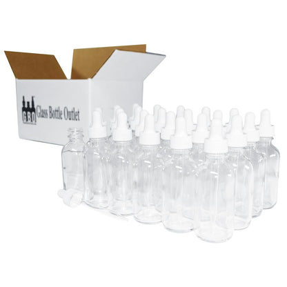 2 oz. Clear Boston Round with White Glass Dropper (20/400) (V5) (V8)