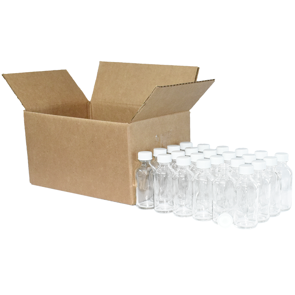 2 oz. Clear Boston Round with White Poly Cone Cap (20/400) (V23) (V20)
