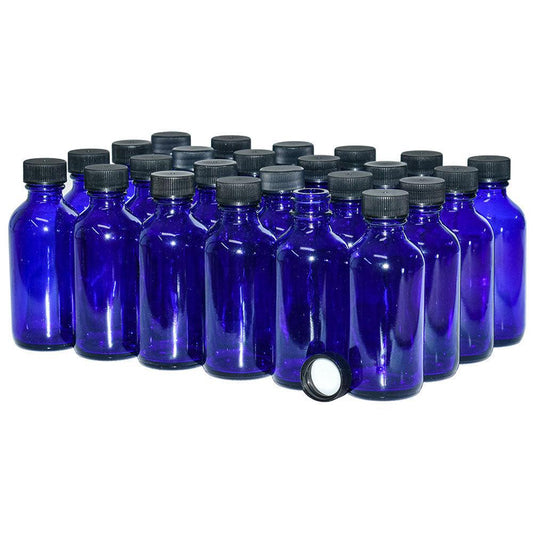 2 oz. Cobalt Blue Boston Round with Black Cap (20/400) (V23) (V6)