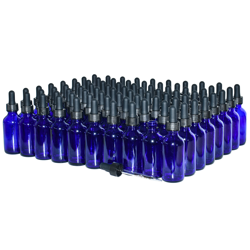 2 oz. Cobalt Blue Boston Round with Black Graduated Glass Dropper (20/400) (V23) (V20)