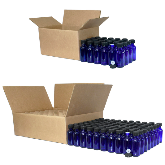2 oz. Cobalt Blue Boston Round with Reducer and Black Child-Resistant Cap (20/400) (V23) (V6)