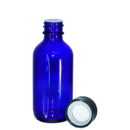 2 oz. Cobalt Blue Boston Round with Reducer and Black Child-Resistant Cap (20/400) (V23) (V6)