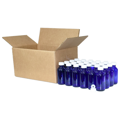 2 oz. Cobalt Blue Boston Round with Reducer and White Cap (20/400) (V23) (V1)