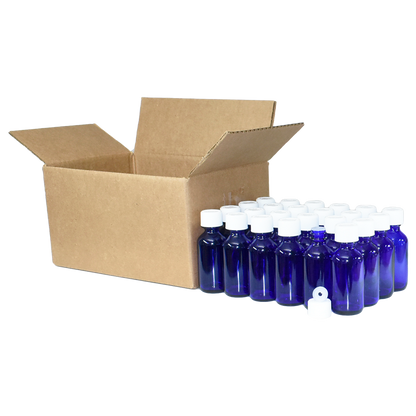 2 oz. Cobalt Blue Boston Round with Reducer and White Child-Resistant Cap (20/400) (V23) (V1)