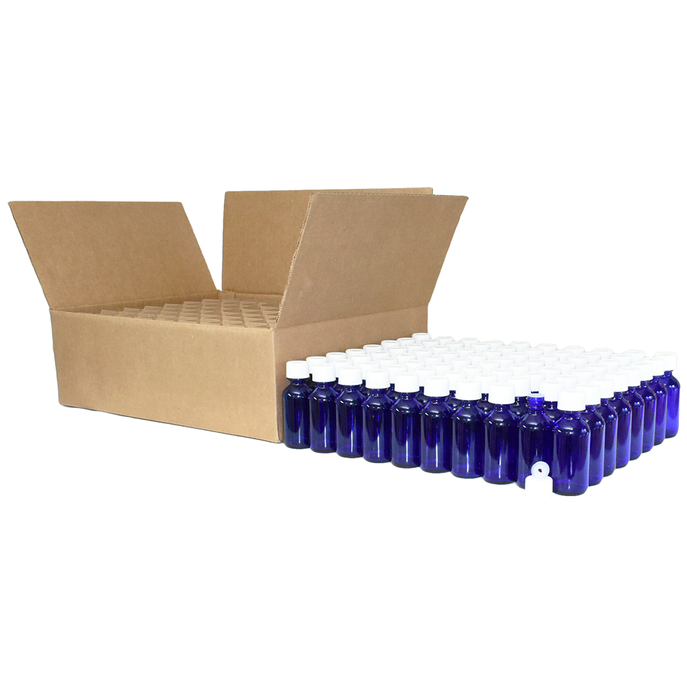 2 oz. Cobalt Blue Boston Round with Reducer and White Child-Resistant Cap (20/400) (V23) (V1)