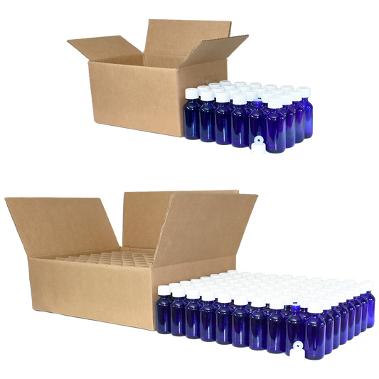 2 oz. Cobalt Blue Boston Round with Reducer and White Child-Resistant Cap (20/400) (V23) (V1)