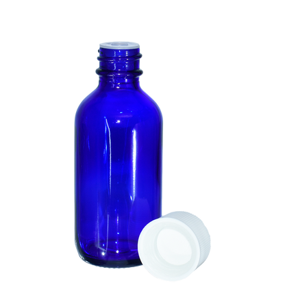 2 oz. Cobalt Blue Boston Round with Reducer and White Child-Resistant Cap (20/400) (V23) (V1)