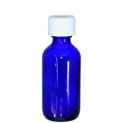 2 oz. Cobalt Blue Boston Round with Reducer and White Child-Resistant Cap (20/400) (V23) (V1)