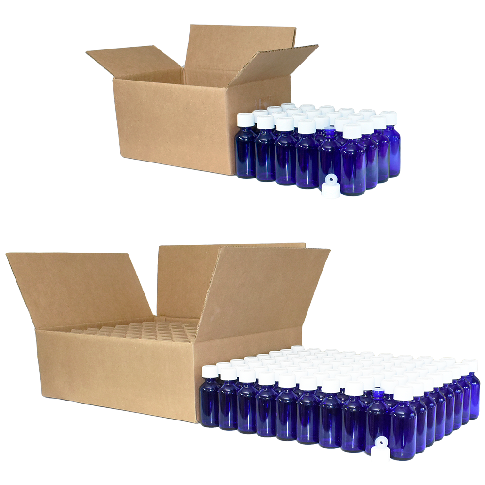 2 oz. Cobalt Blue Boston Round with Reducer and White Child-Resistant Cap (20/400) (V23) (V6)