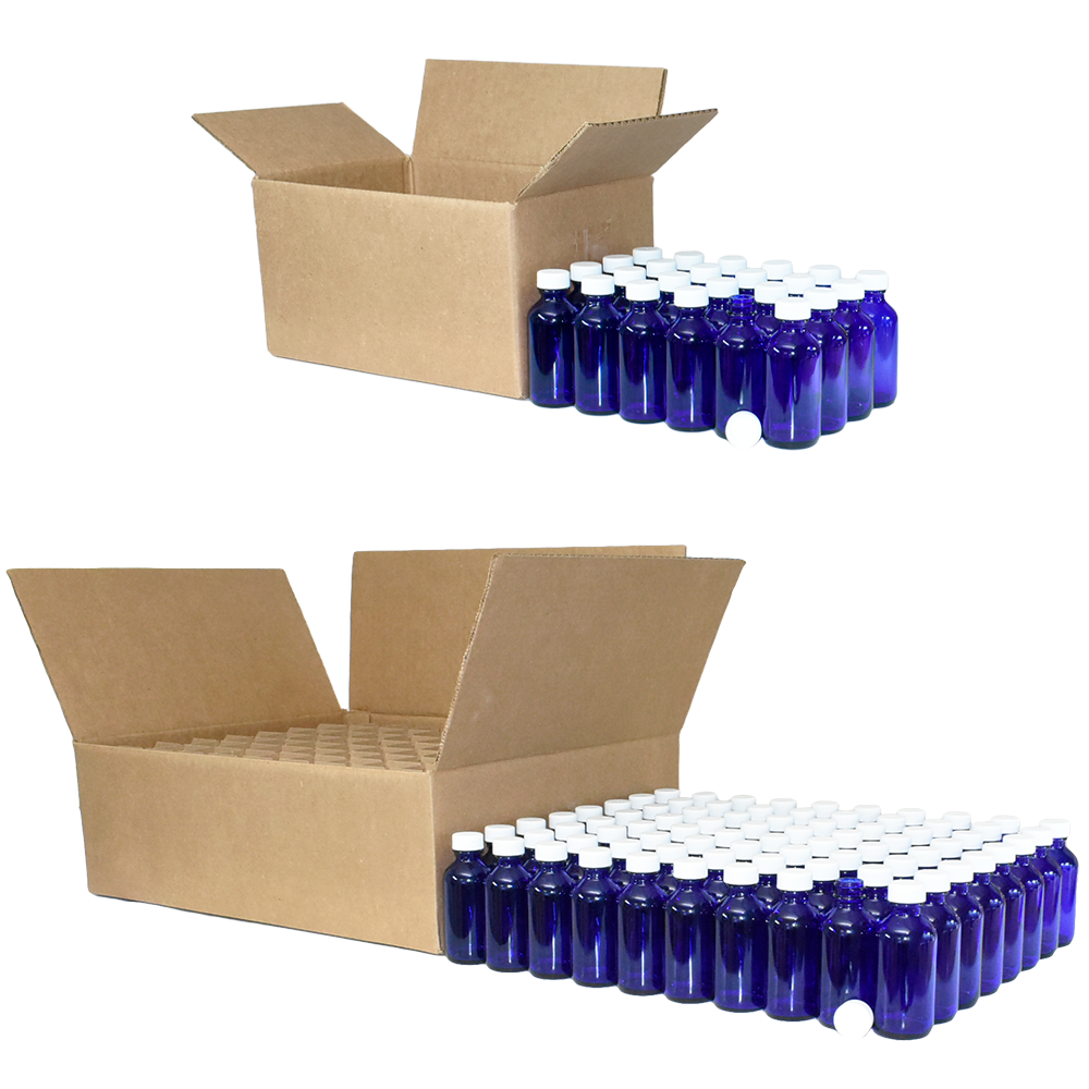 2 oz. Cobalt Blue Boston Round with White Cap (20/400) (V23) (V1)