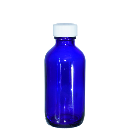 2 oz. Cobalt Blue Boston Round with White Cap (20/400) (V23) (V1)