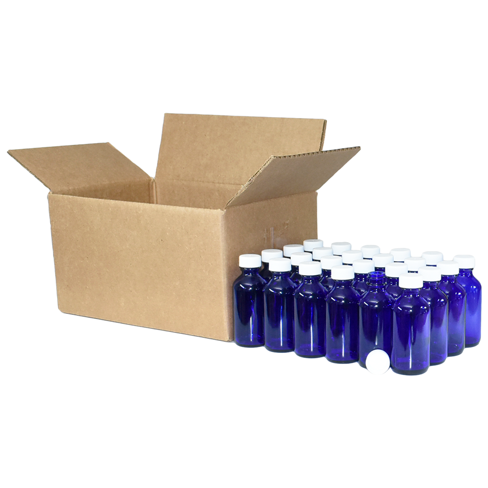 2 oz. Cobalt Blue Boston Round with White Cap (20/400) (V23) (V1)