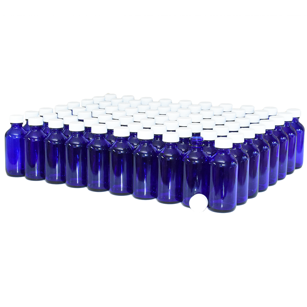 2 oz. Cobalt Blue Boston Round with White Cap (20/400) (V23) (V1)