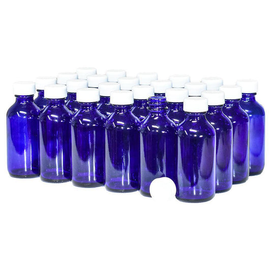 2 oz. Cobalt Blue Boston Round with White Cap (20/400) (V23) (V1)