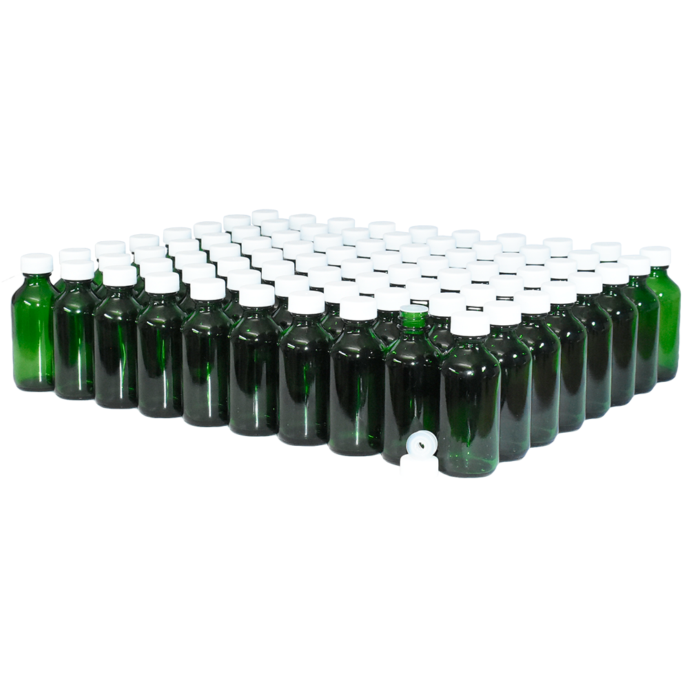 2 oz. Green Boston Round with Reducer and White Cap (20/400) (V23) (V1)