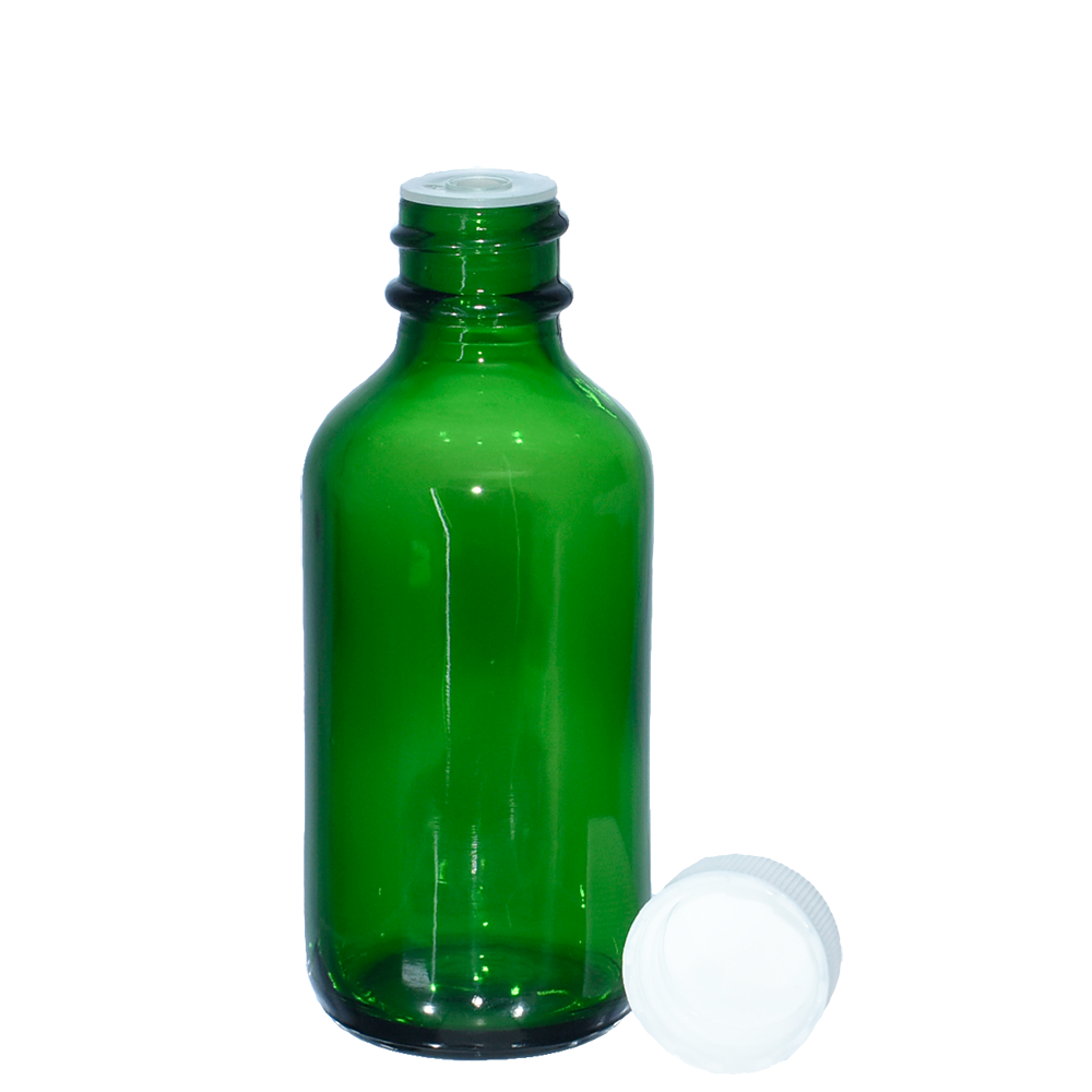 2 oz. Green Boston Round with Reducer and White Cap (20/400) (V23) (V1)