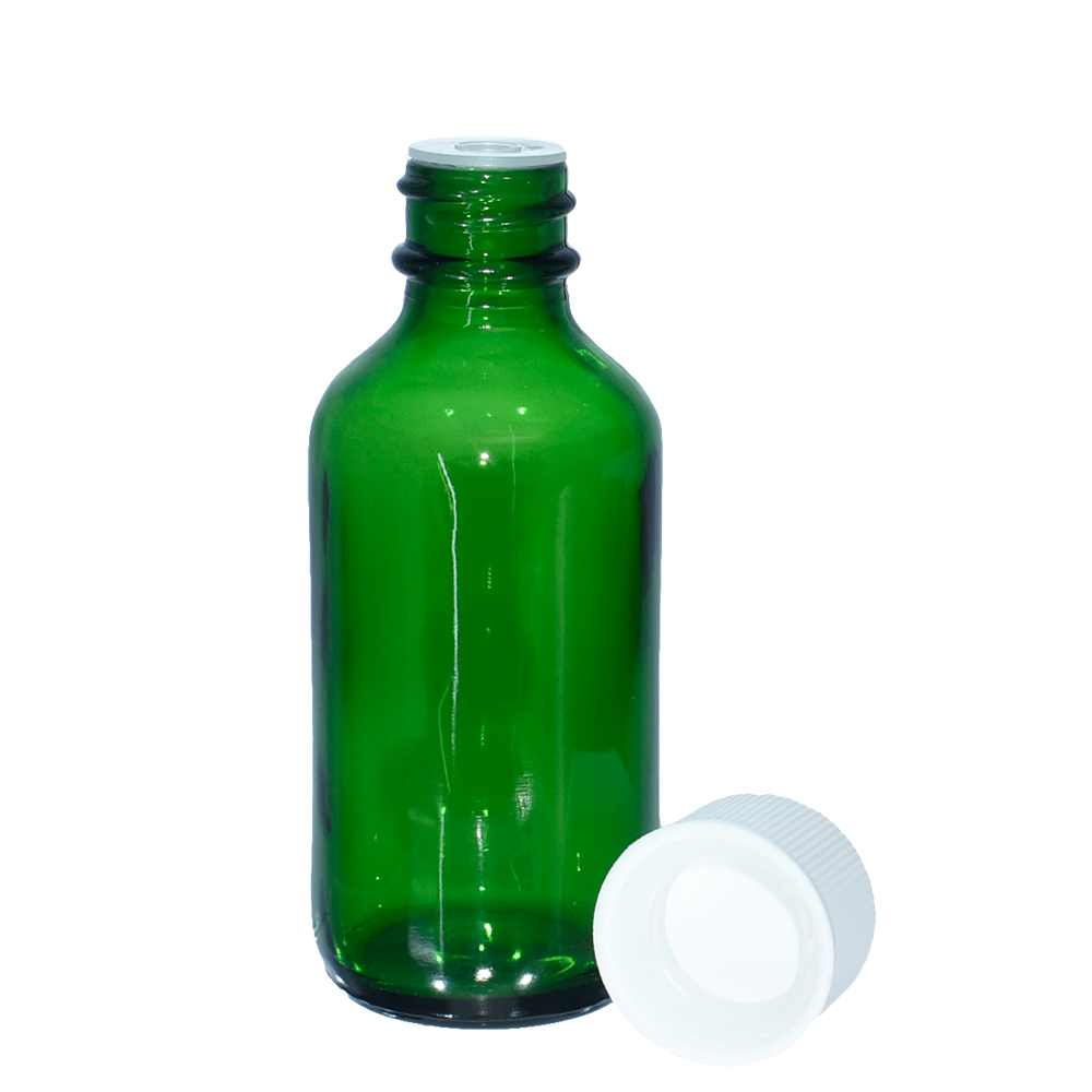 2 oz. Green Boston Round with Reducer and White Child-Resistant Cap (20/400) (V23) (V6)