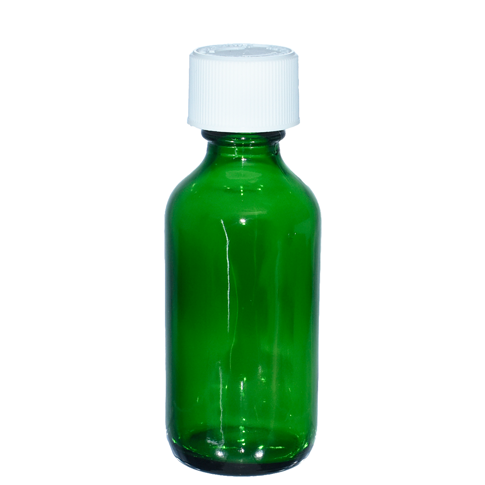 2 oz. Green Boston Round with Reducer and White Child-Resistant Cap (20/400) (V23) (V6)