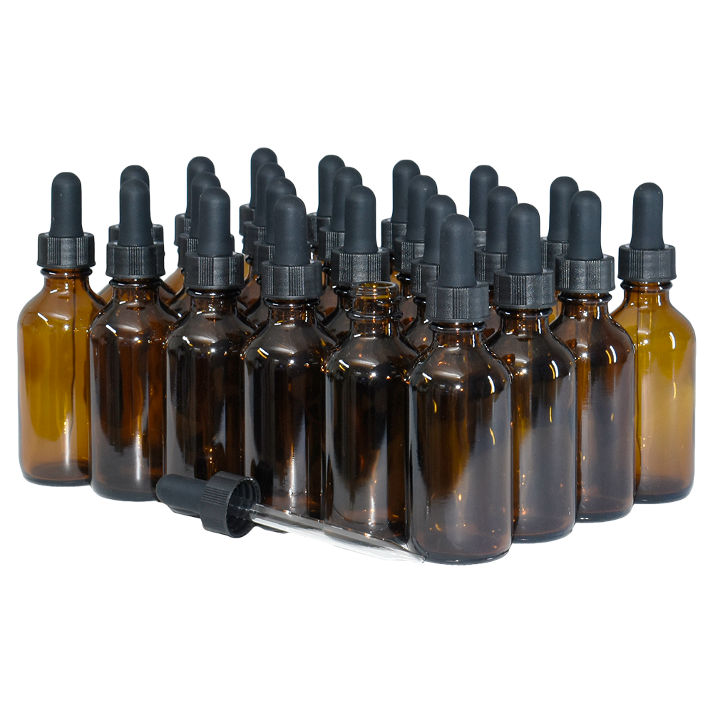 2 oz. Amber Boston Round with Large Bulb Black Glass Dropper (20/400) (V23) (V23)