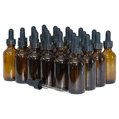 2 oz. Amber Boston Round with Large Bulb Black Glass Dropper (20/400) (V23) (V23)