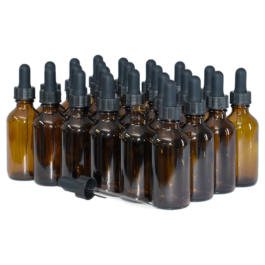 2 oz. Amber Boston Round with Large Bulb Black Glass Dropper (20/400) (V23) (V23)