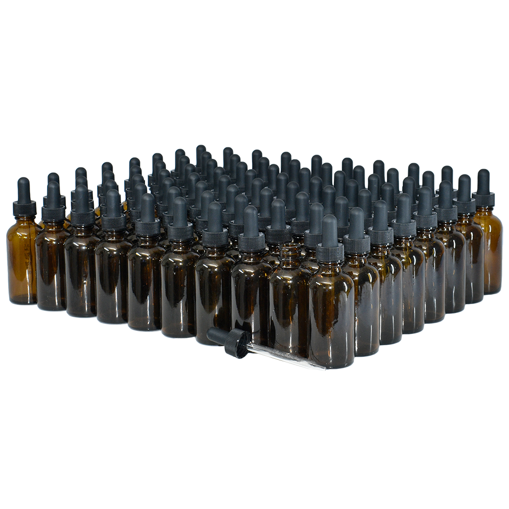 2 oz. Amber Boston Round with Large Bulb Graduated Black Glass Dropper (20/400) (V8) (V15)