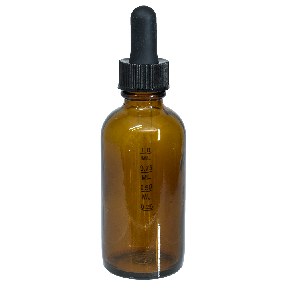 2 oz. Amber Boston Round with Large Bulb Graduated Black Glass Dropper (20/400) (V8) (V15)