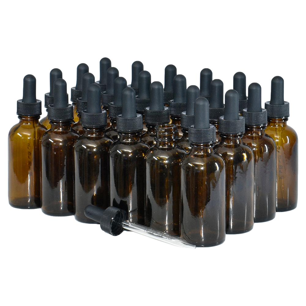 2 oz. Amber Boston Round with Large Bulb Graduated Black Glass Dropper (20/400) (V8) (V15)