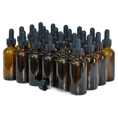 2 oz. Amber Boston Round with Large Bulb Graduated Black Glass Dropper (20/400) (V8) (V15)