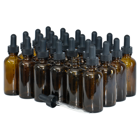 2 oz. Amber Boston Round with Large Bulb Graduated Black Glass Dropper (20/400) (V8) (V15)