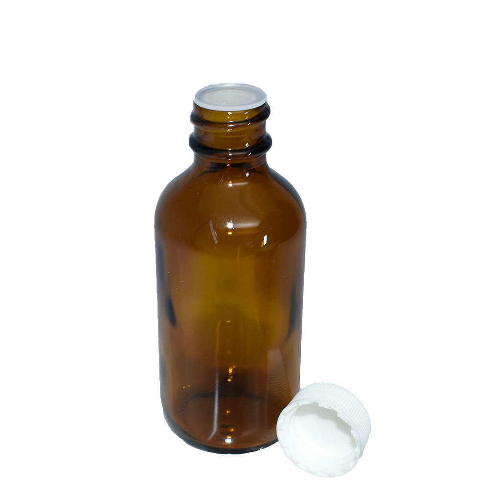 2 oz. Amber Boston Round with Reducer and White Cap (20/400) (V23) (V1)